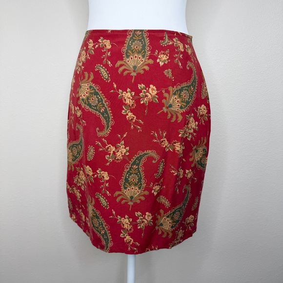 Vintage Limited America Red Floral & Paisley 100% Silk Wrap Mini Skirt Sz S - Picture 4 of 9